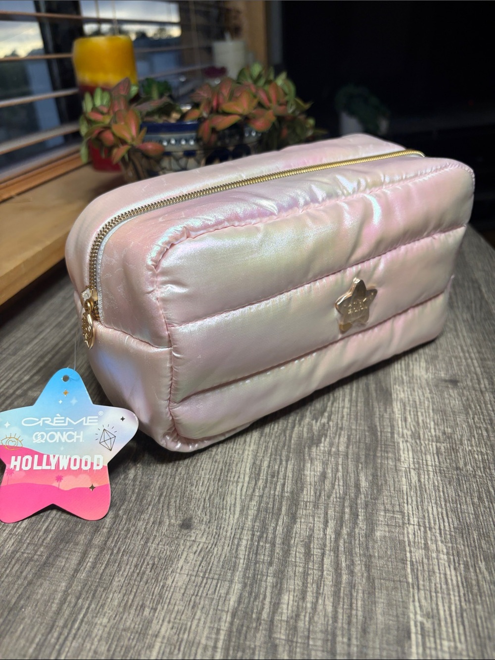 The Creme Shop Hollywood Pink Iridescent Quilted Cosmetic Pouch